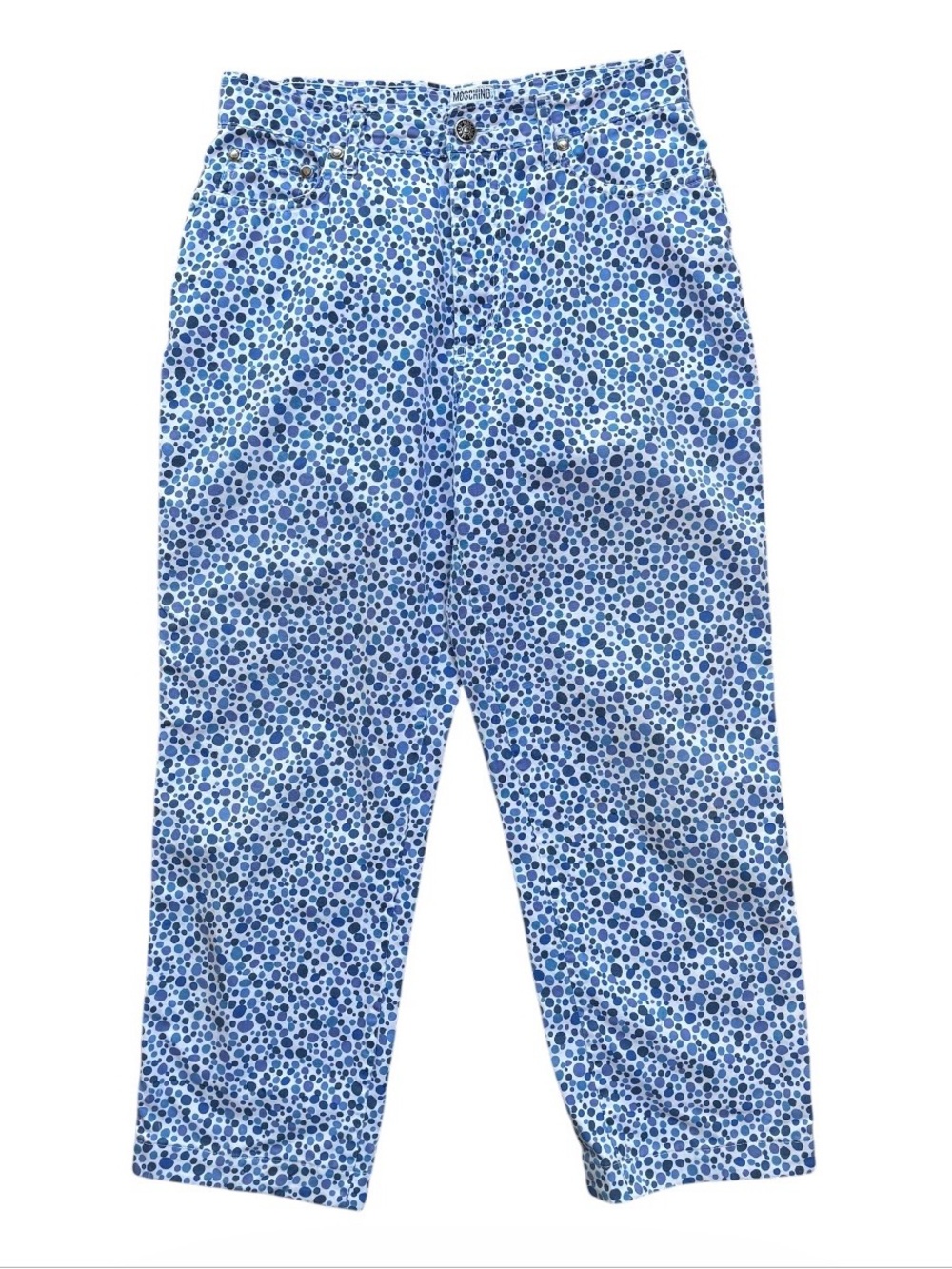 Moschino Jeans Vintage Y2K Crop Pants Polka Dots Size XS 26” Blue White